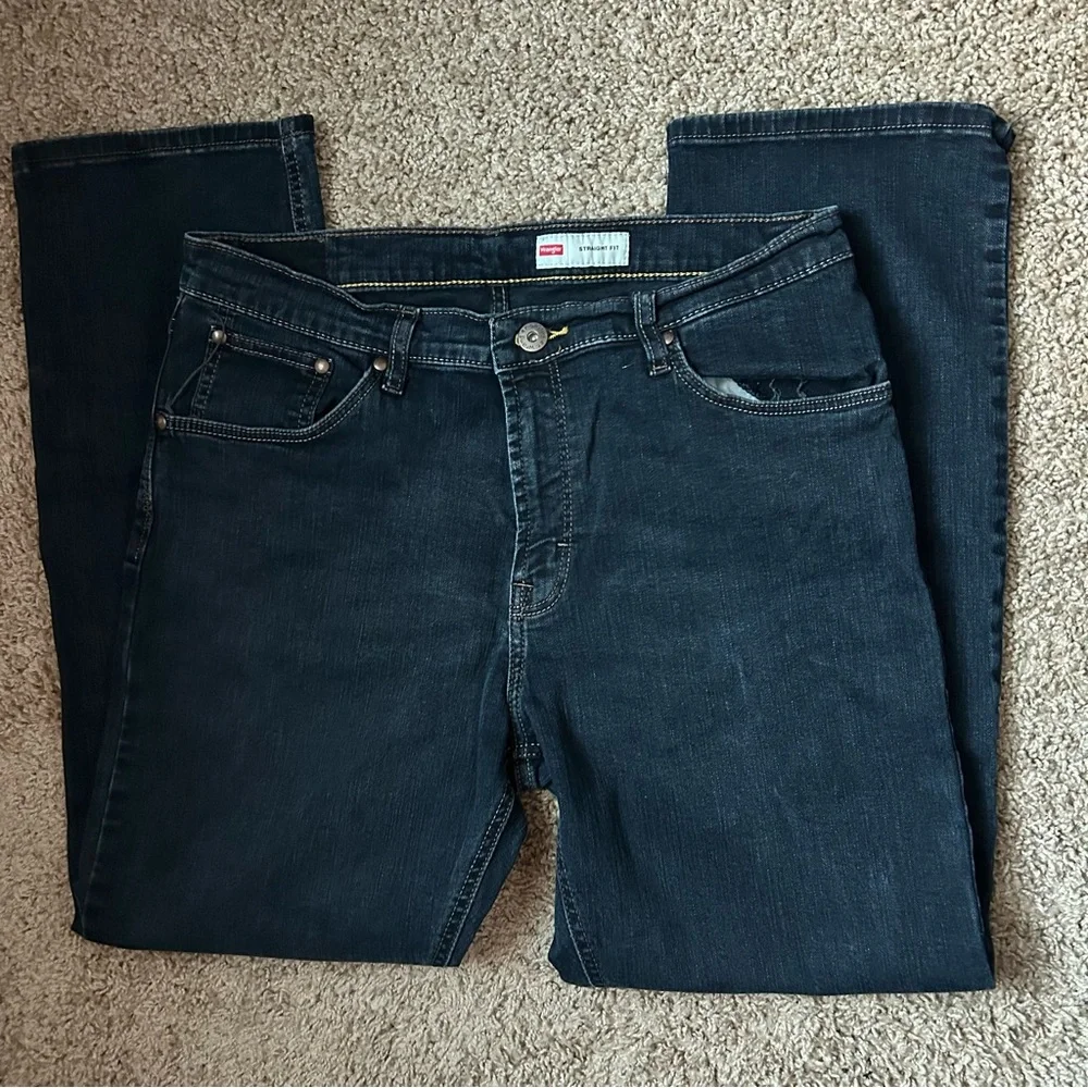 Men’s Wrangler Dark Denim Straight Fit Jeans Size 33x30 |C44 - Picture 3 of 12